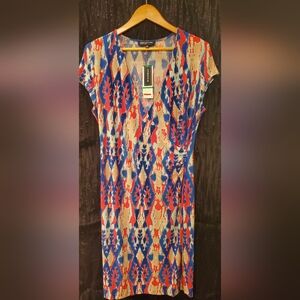 Jones New York Side Ruched Dress Red and Blue Size LG